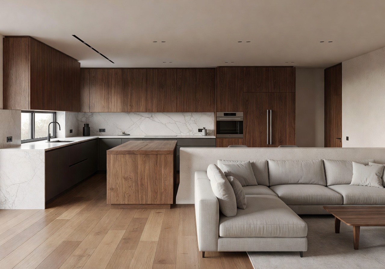 Beautifully designed kitchen and living space showing interior architecture skills